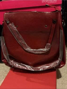 Women's Red Faux Leather Tote Bag - Classic Spacious Shoulder Bag
